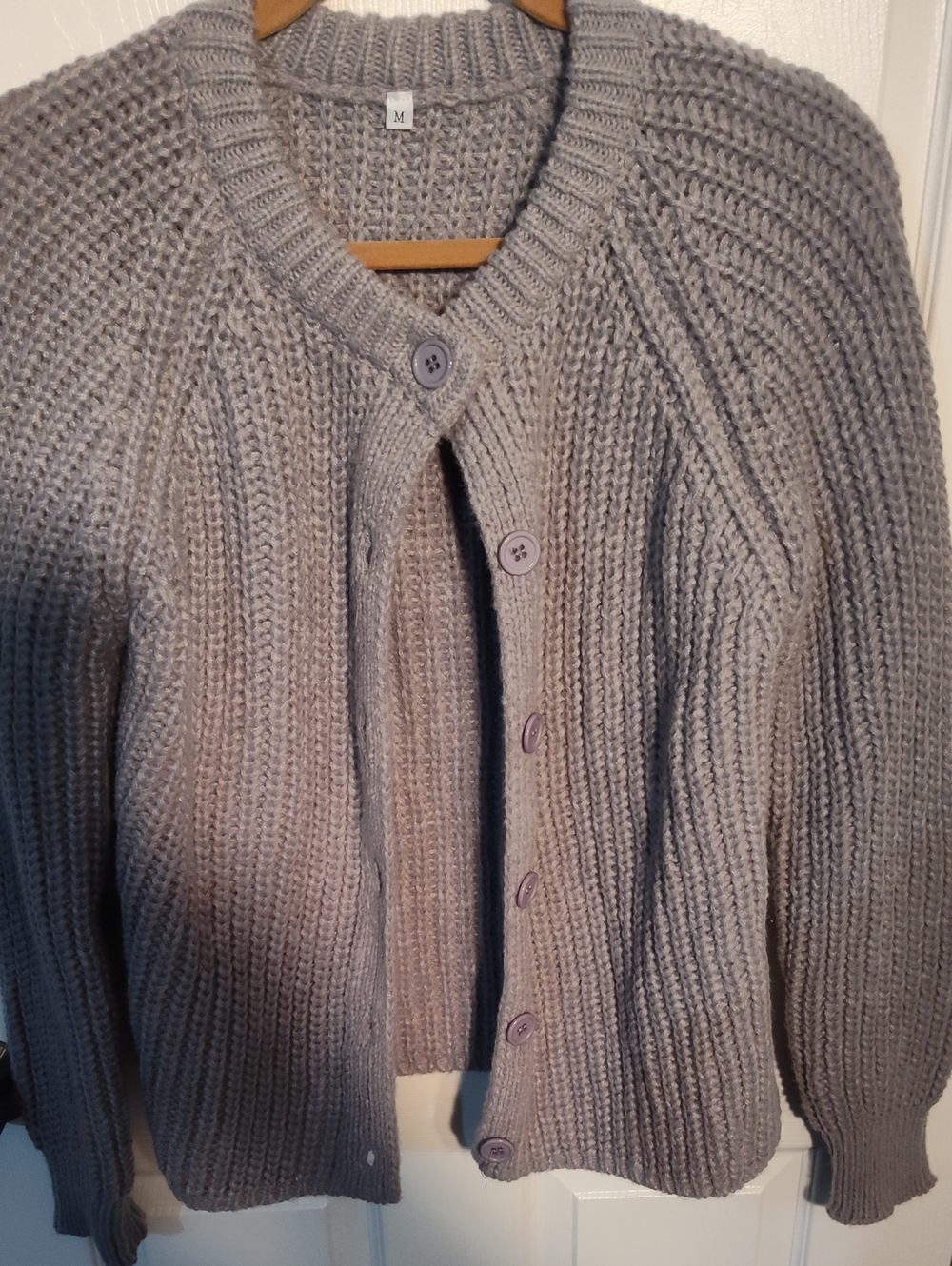 Classic Light Gray Ribbed Button-Front Cardigan Sweater